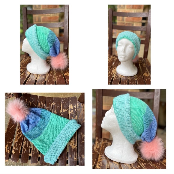Accessories - ‼️SALE‼️💖Handmade💖 Brand New Knit Slouchy Hat with Fur Pompom